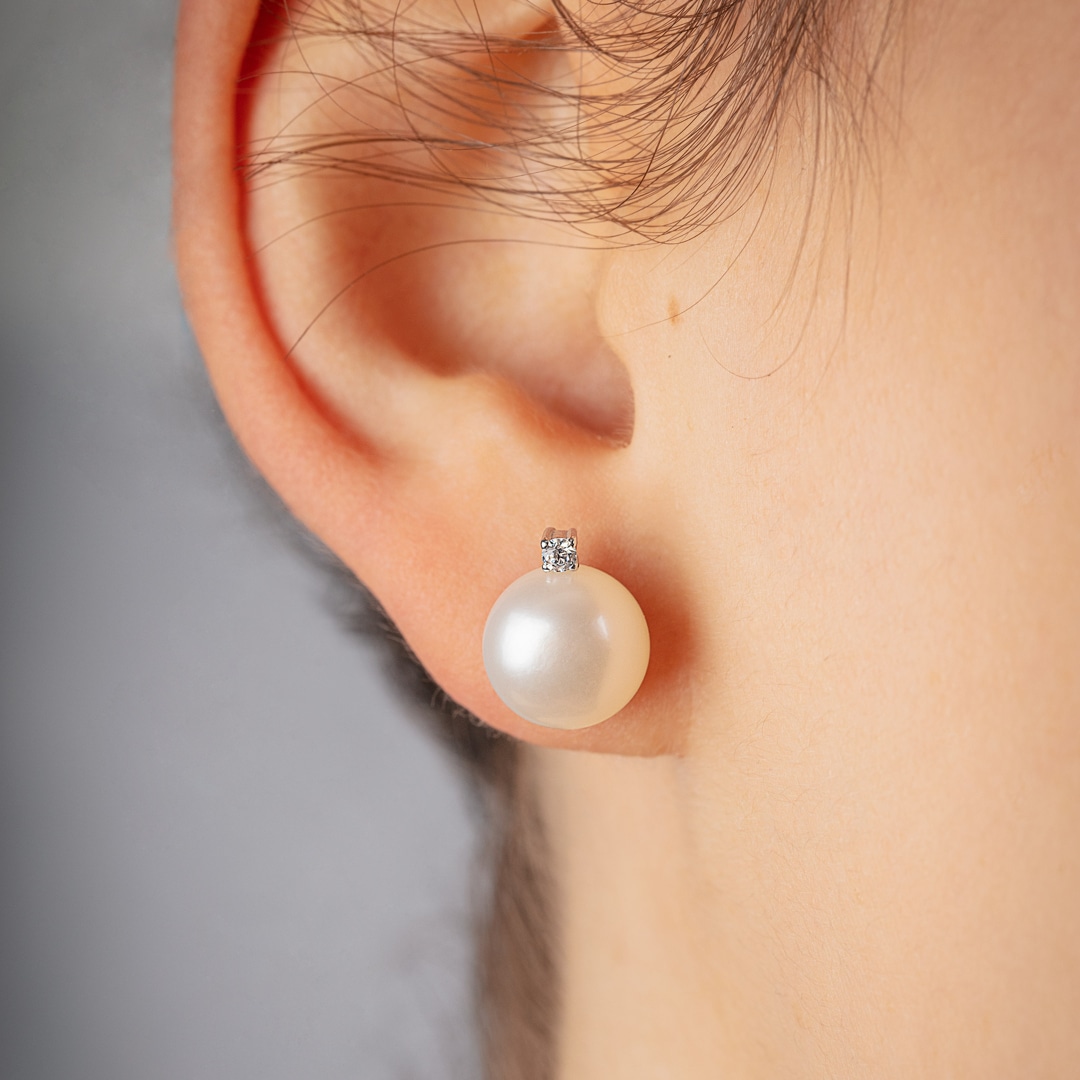 Ohrstecker 925 Silber rhodiniert mit Kunstperlen 9mm & Zirkonia
