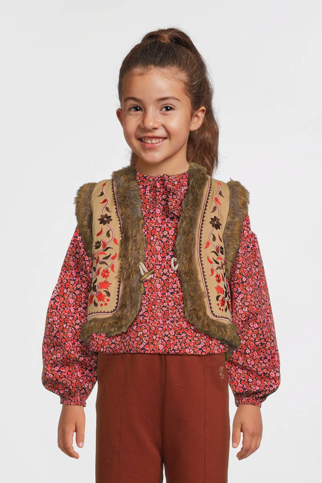 LOOXS imitatiebont gilet met printopdruk bruin