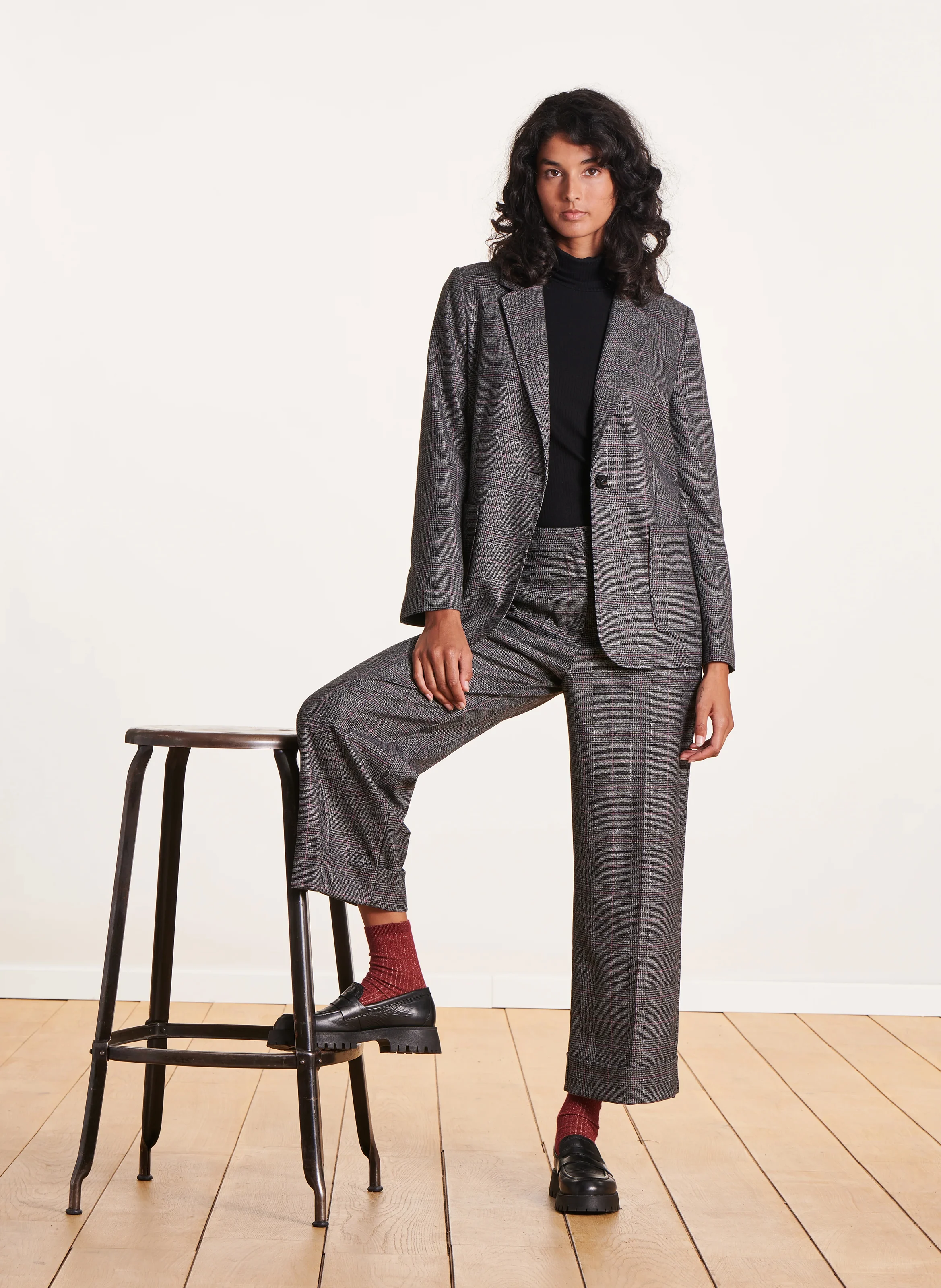 Veste de tailleur droite imprimée| Gris