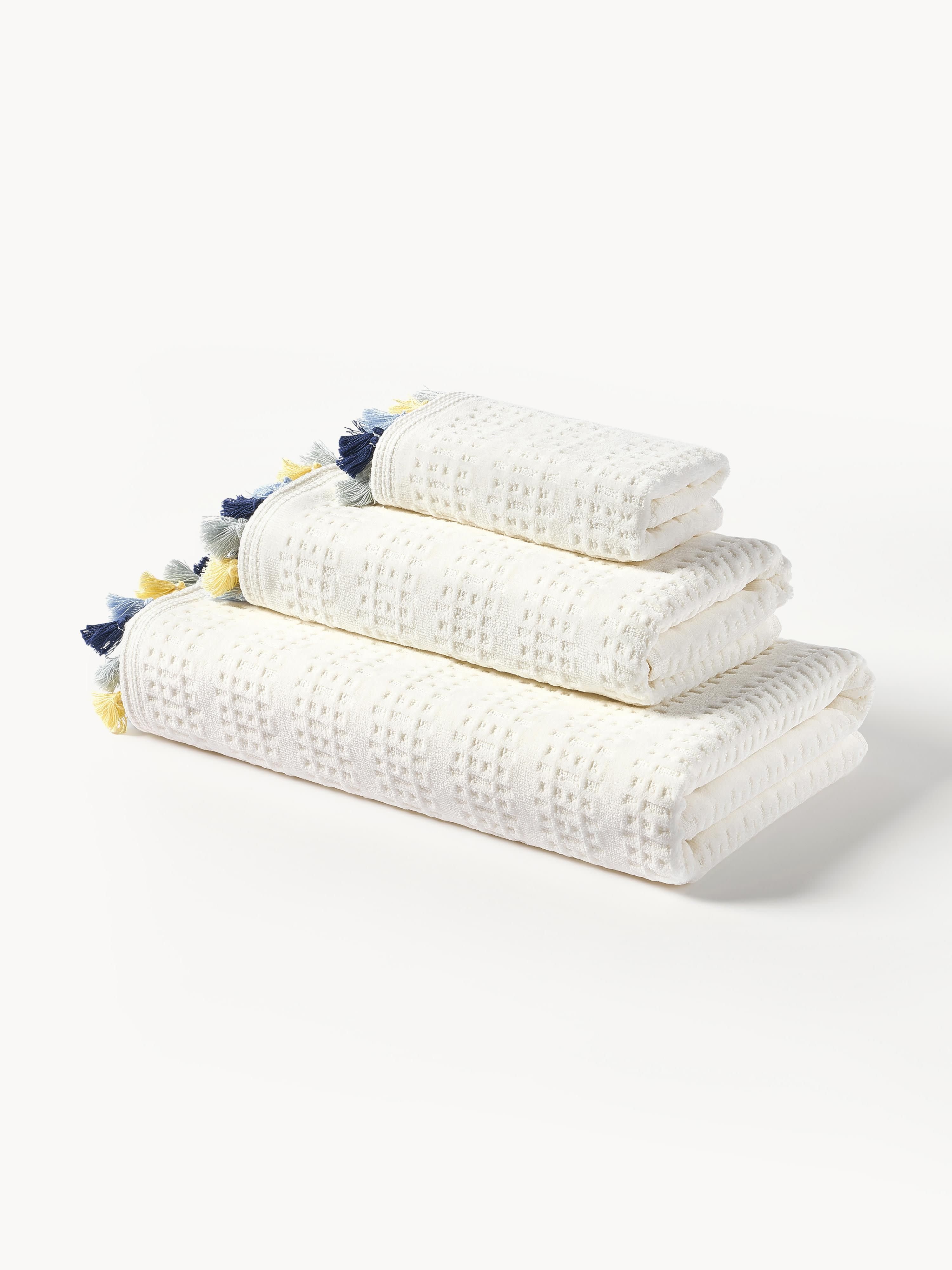 Velours handdoekenset Tallulah met decoratieve franjes, in verschillende formaten