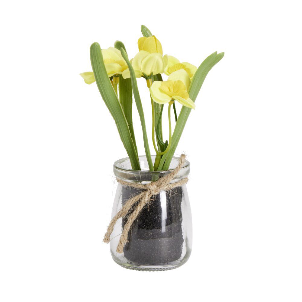 Fleurs artificielles pot en verre avec terre H16cm - 3 modèles