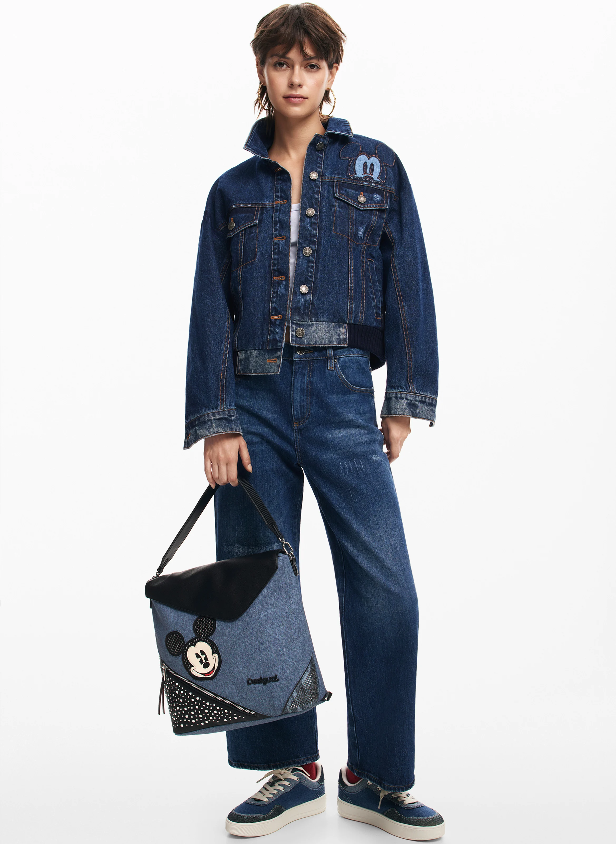 Veste col classique en denim de coton mélangé | Bleu