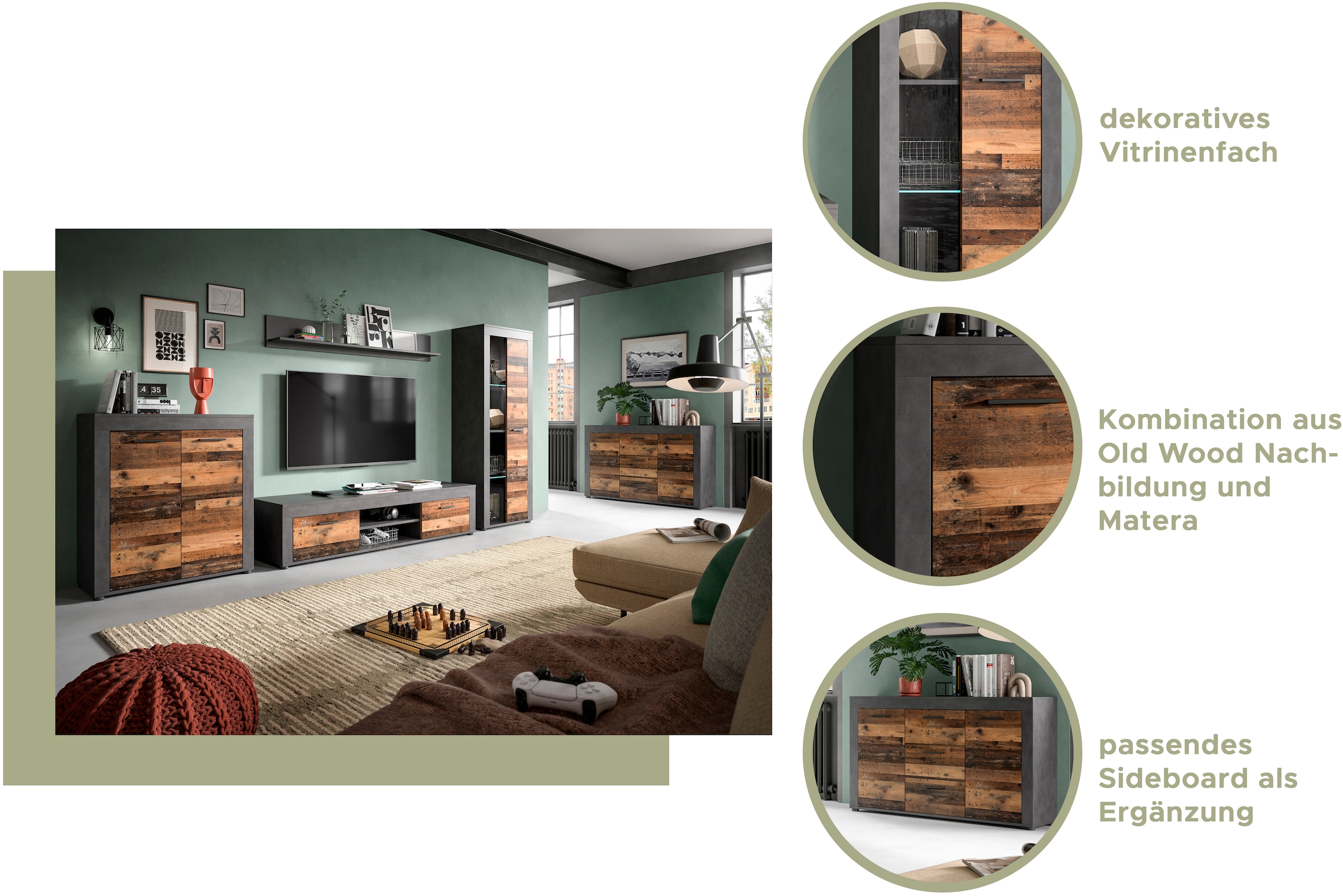 INOSIGN Vitrine »Aosta, Höhe 159 cm, in verschiedenen Farbausführungen« 1 Tür, 3 Einlegeböden, 4 Fächer, Wohnzimmer, Standvitrine, Glasvitrine