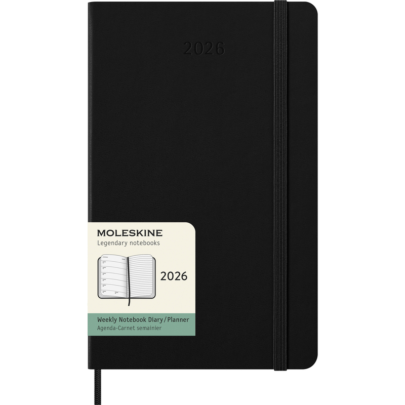 Moleskine Agenda 2026 Large, Hardcover, 1 Woche / Seite + 1 Seite Notizen, schwarz