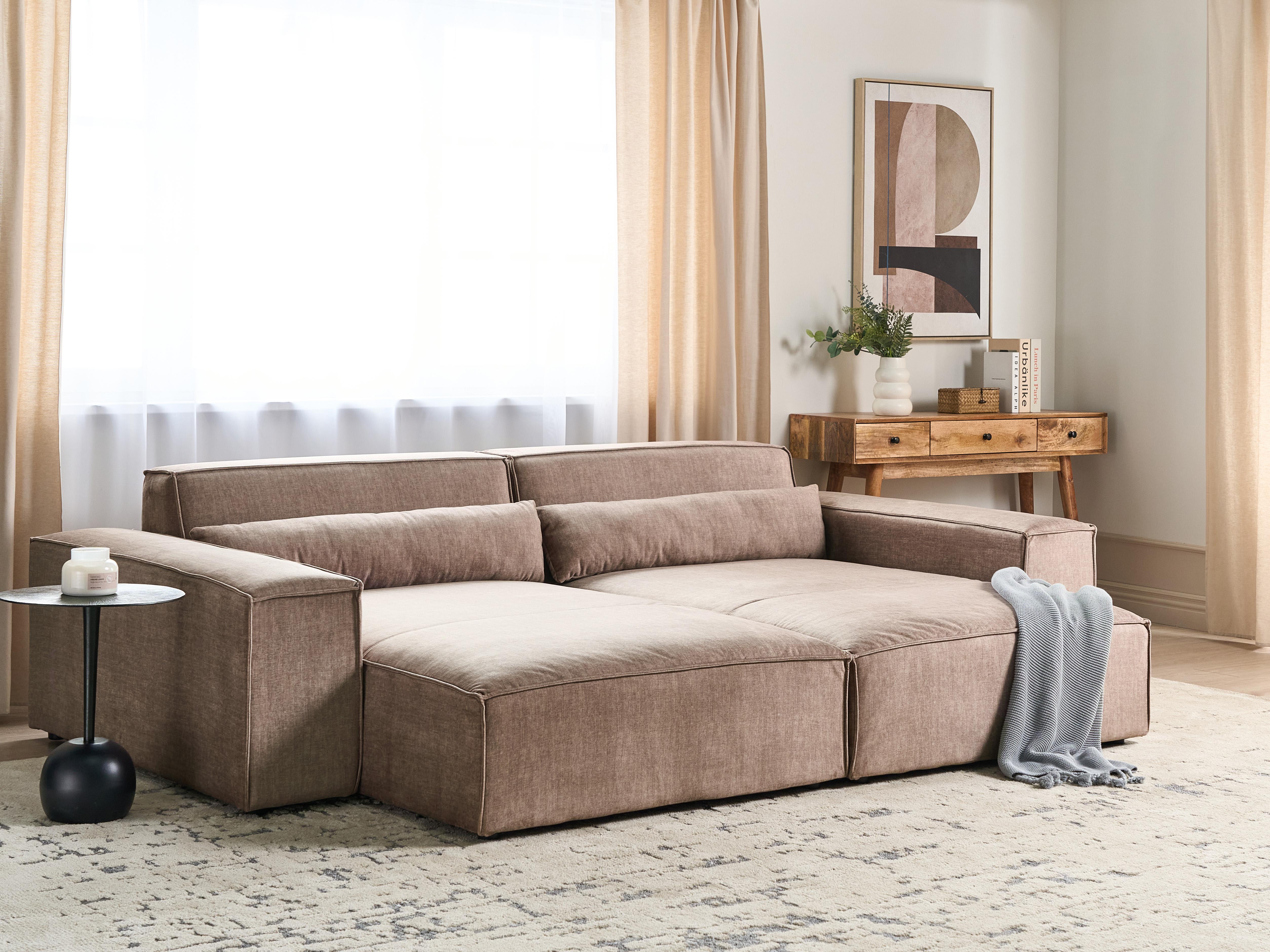 Linkszijdige chaise longue HELLNAR Stof Lichtbruin