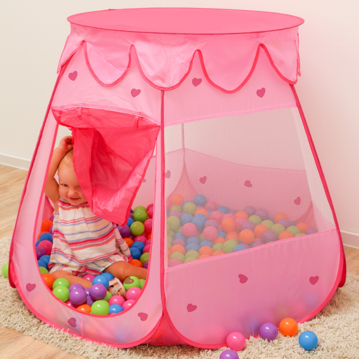 Mädchen Spielzelt 120x120x90cm Kinder-Zelt Bällebad Pop-Up Zelt Rosa