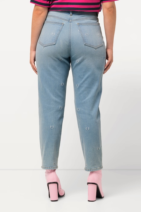 Mom-Jeans, Herz-Stickerei, 5-Pocket-Schnitt
