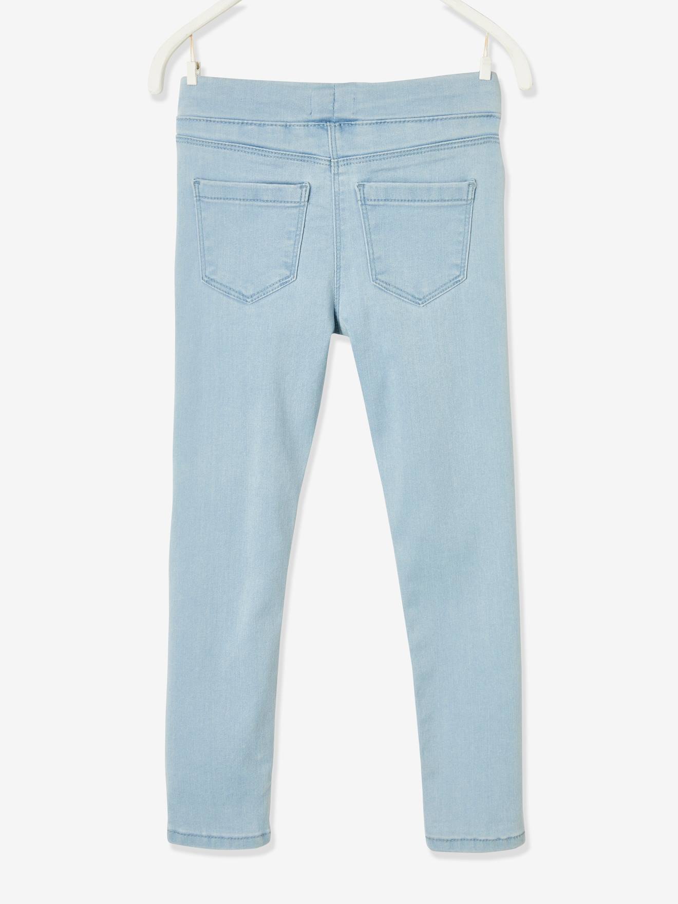Calça legging jeans sem lavagem para meninas, lavagem cinza média