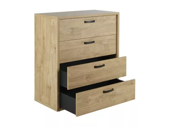Chambre à coucher collection MORGANE : armoire 250 cm, lit avec applique 160x200, commode, chevets, chêne doré et noir