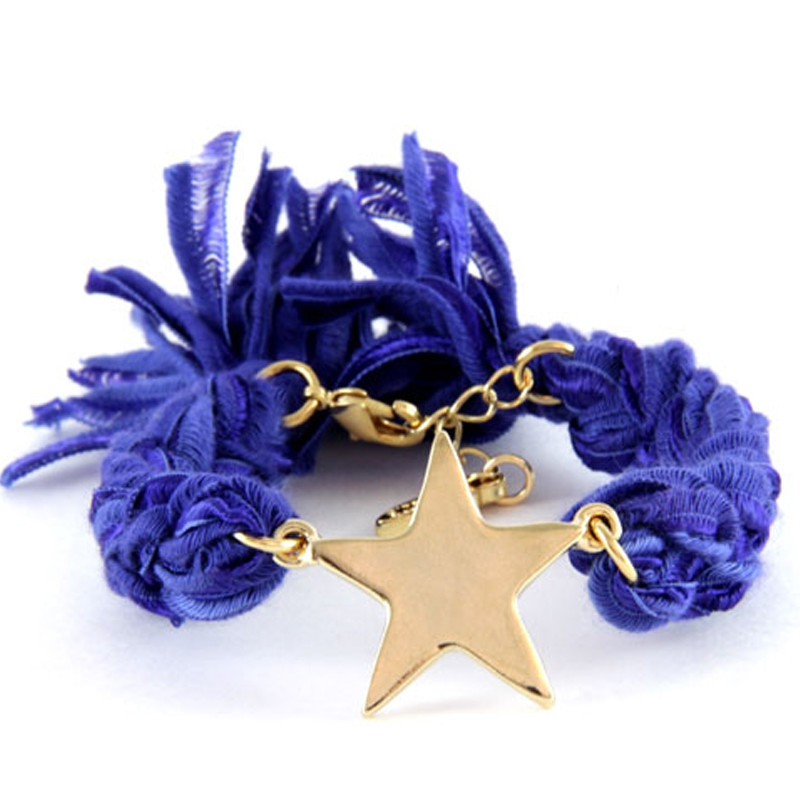Ettika - Bracelet Etoile en Or Jaune et Coton Rubans Tressés Violets