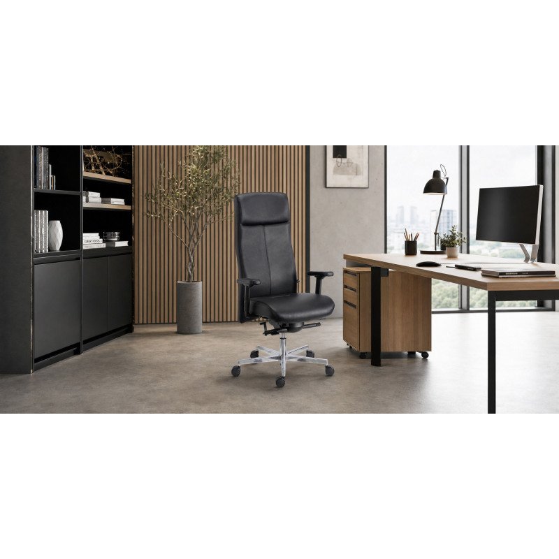 Fauteuil de bureau Tera Sitness cuir - avec accoudoirs - Mécanisme Synchrone - Pied aluminium