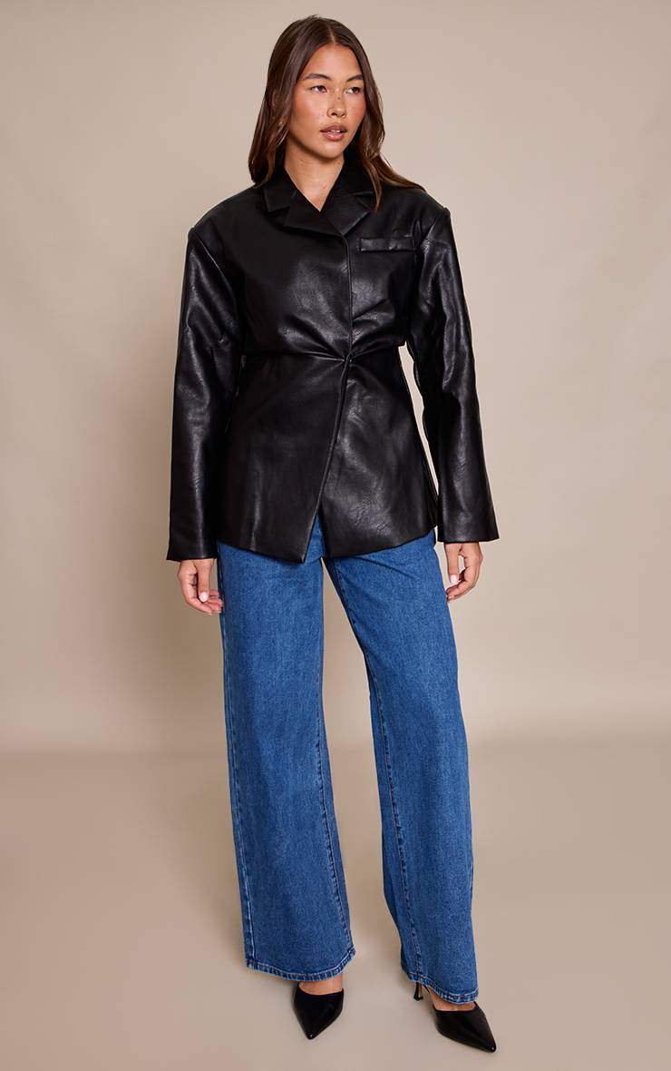 Noir Blazer Cintré En Synthétiquecuir
