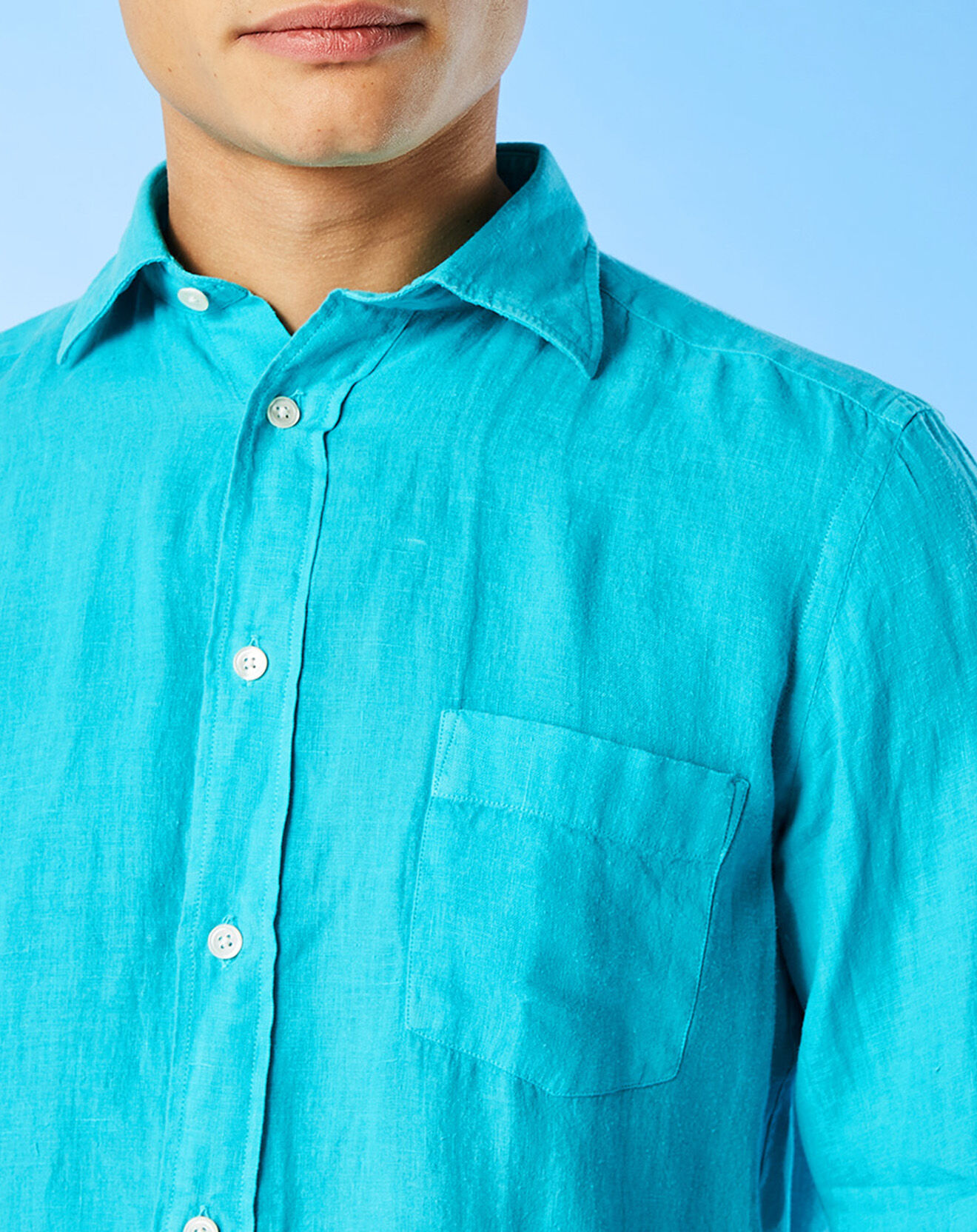 Hartford Chemise droite 100% Lin Paul Pat émeraude
