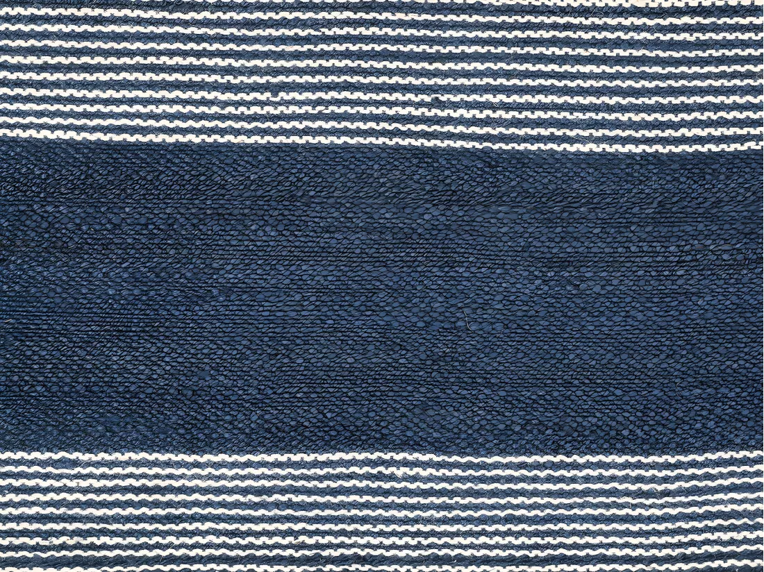 Tapis en jute tissé à la main KOCHI - 160 x 230 cm - Bleu marine et blanc