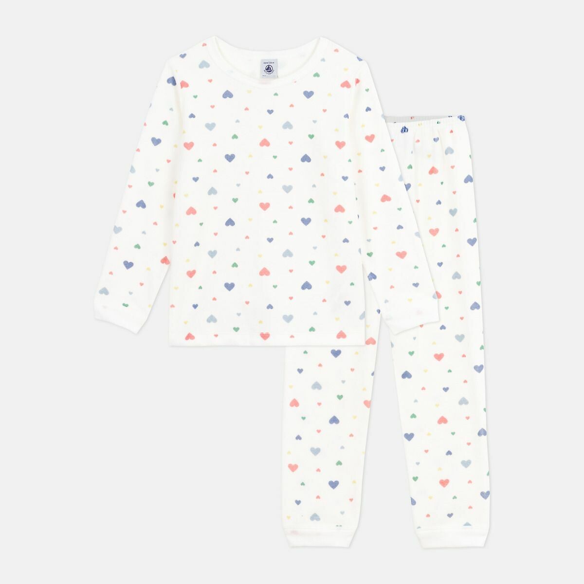 PETIT BATEAU<br>Pijama infantil de veludo com estampa de coração