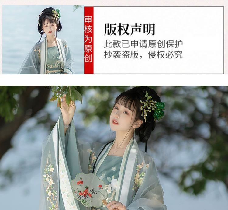Francoix - Hanfu-kostuum met lange mouwen en bloemenborduurwerk