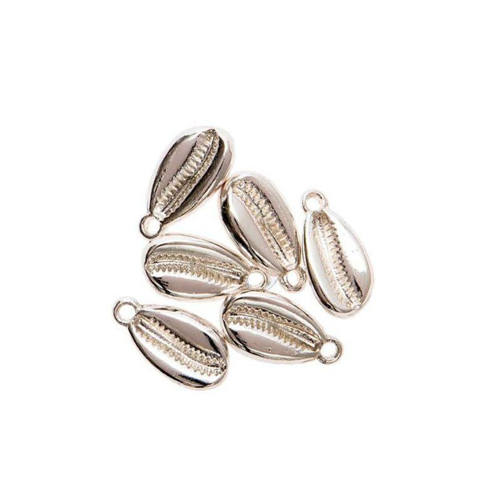6 perles - coquillage argent - 1 perforation