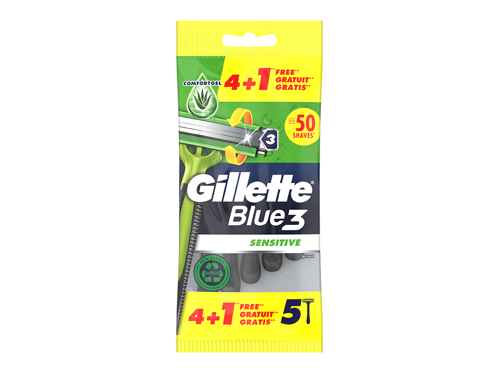 MÁQUINA DE BARBEAR DESCARTÁVEL BLUE3 SENSITIVE GILLETTE 5 UN