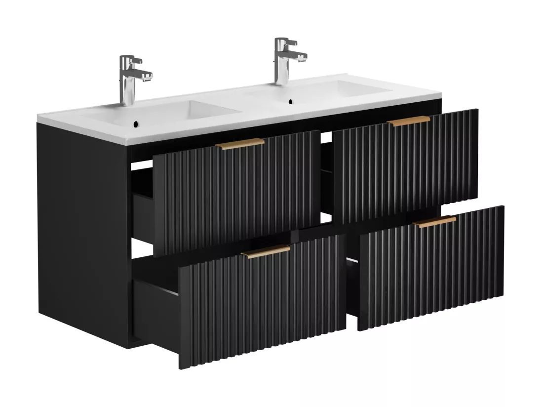 Meuble de salle de bain suspendu strié avec vasque à encastrer - Noir - 120 cm - ZEVARA