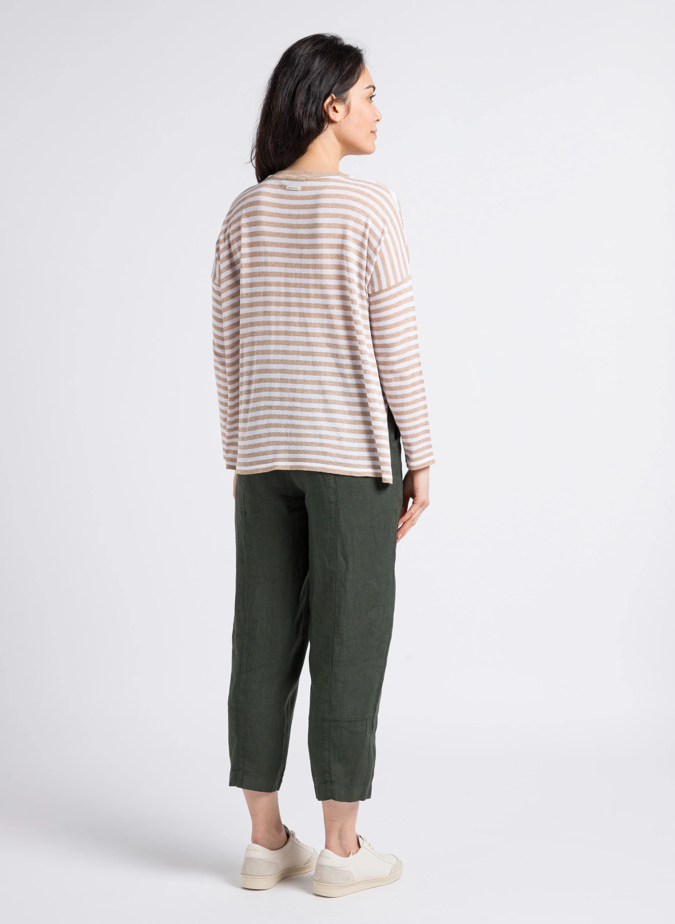 Pantalon droit 7/8ème taille mi-haute en lin | Vert