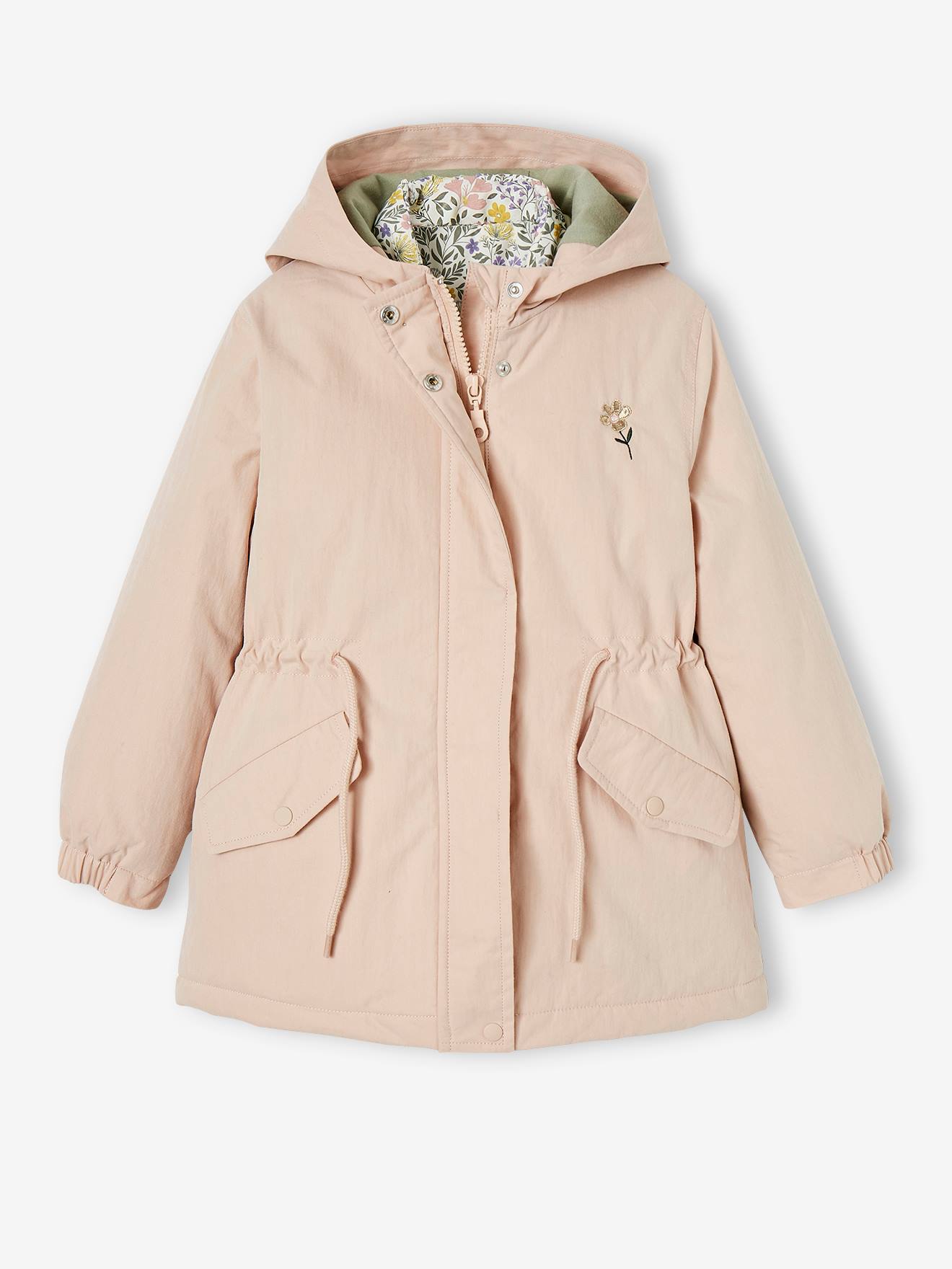 Parka 3 em 1 para meninas, ideal para meia-estação, rosa-maquiagem.