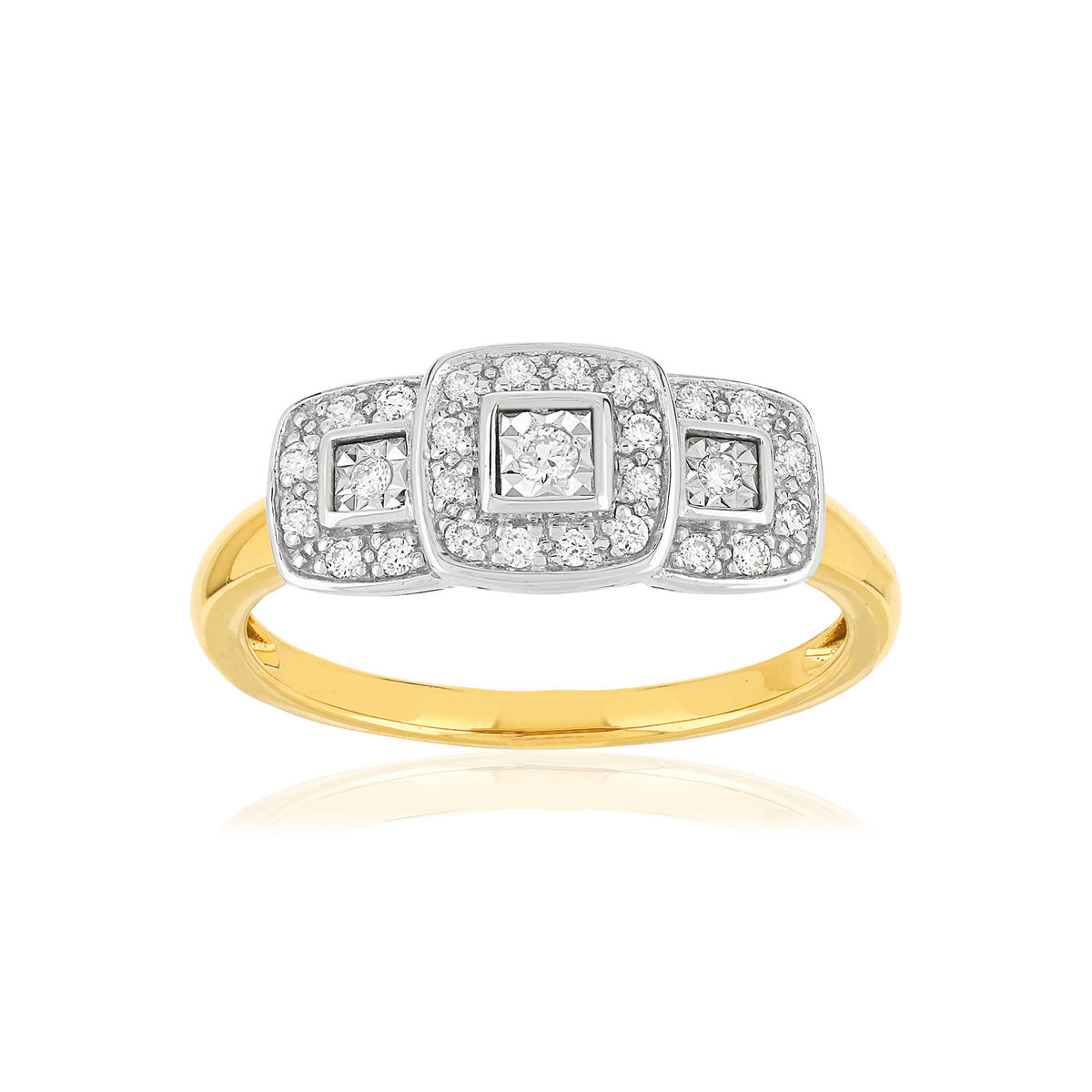Bague or 750 2 tons carrée diamants
