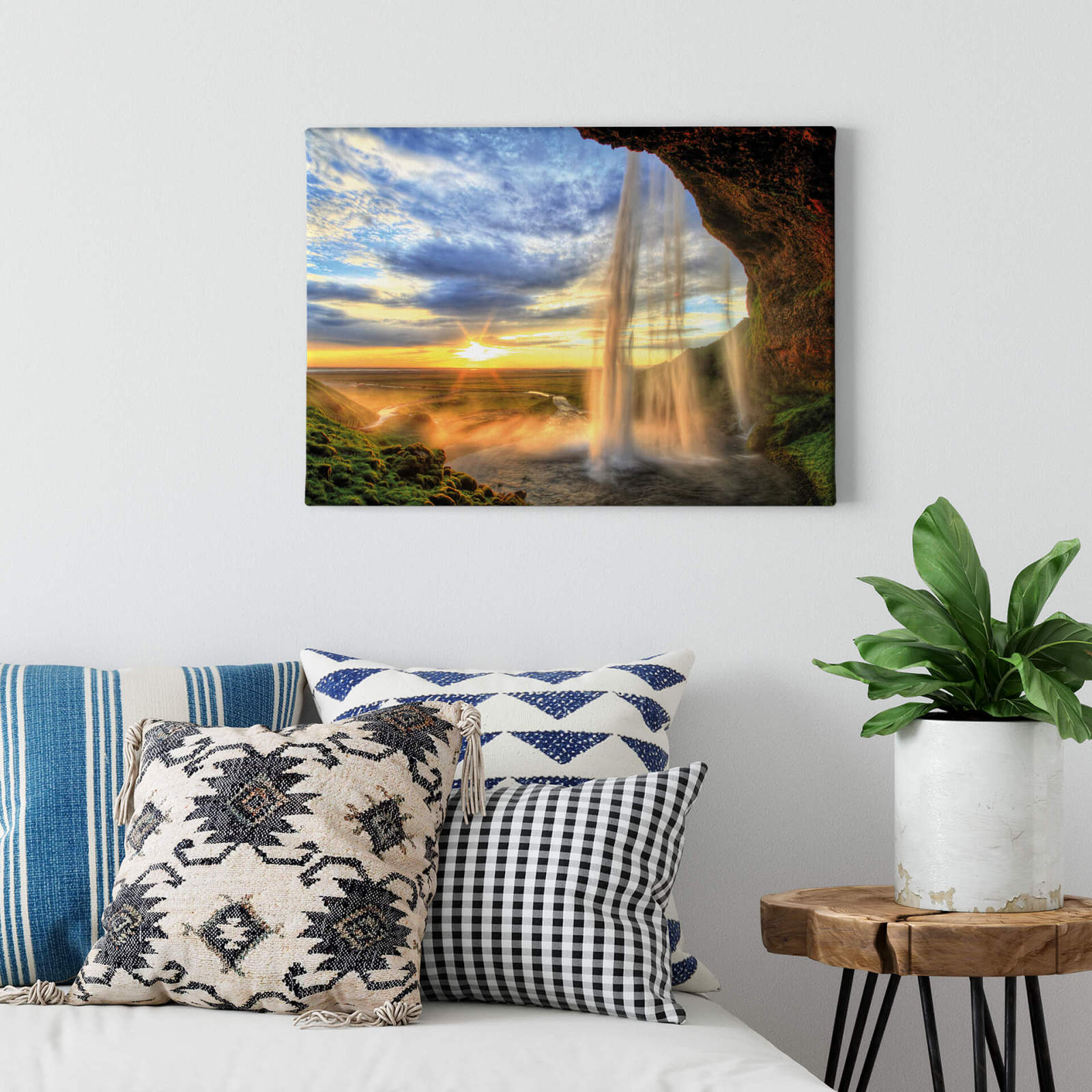 Leinwandbild WASSERFALL - blau-türkis - 70x50 cm