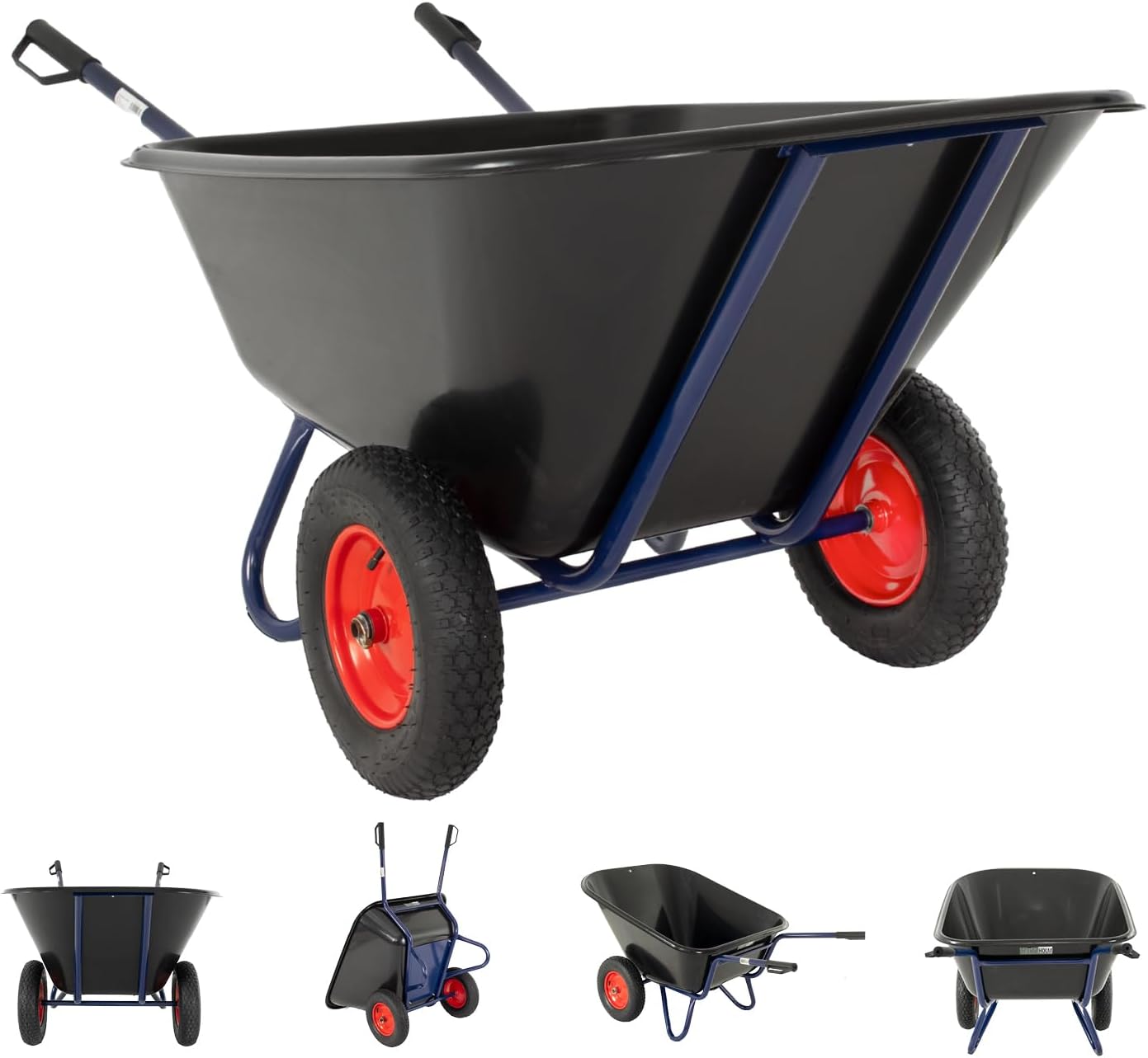 TRUTZHOLM 2-Rad Schubkarre 290 L 300 Kg 156x89 cm Stahlplatte Gartenschubkarre Hofkarre Schiebkarre Futterkarre