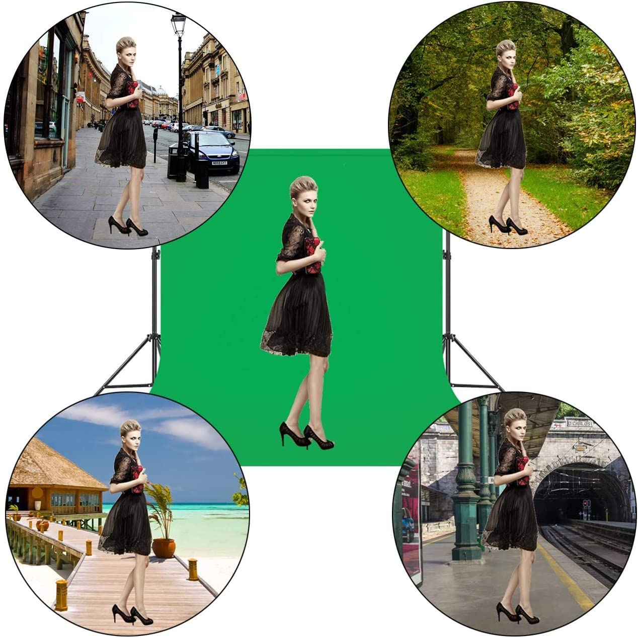 (2x1.5m) Faltbares Green Screen Foto Video Studio Hintergrund Leinwand Kulisse - Grün