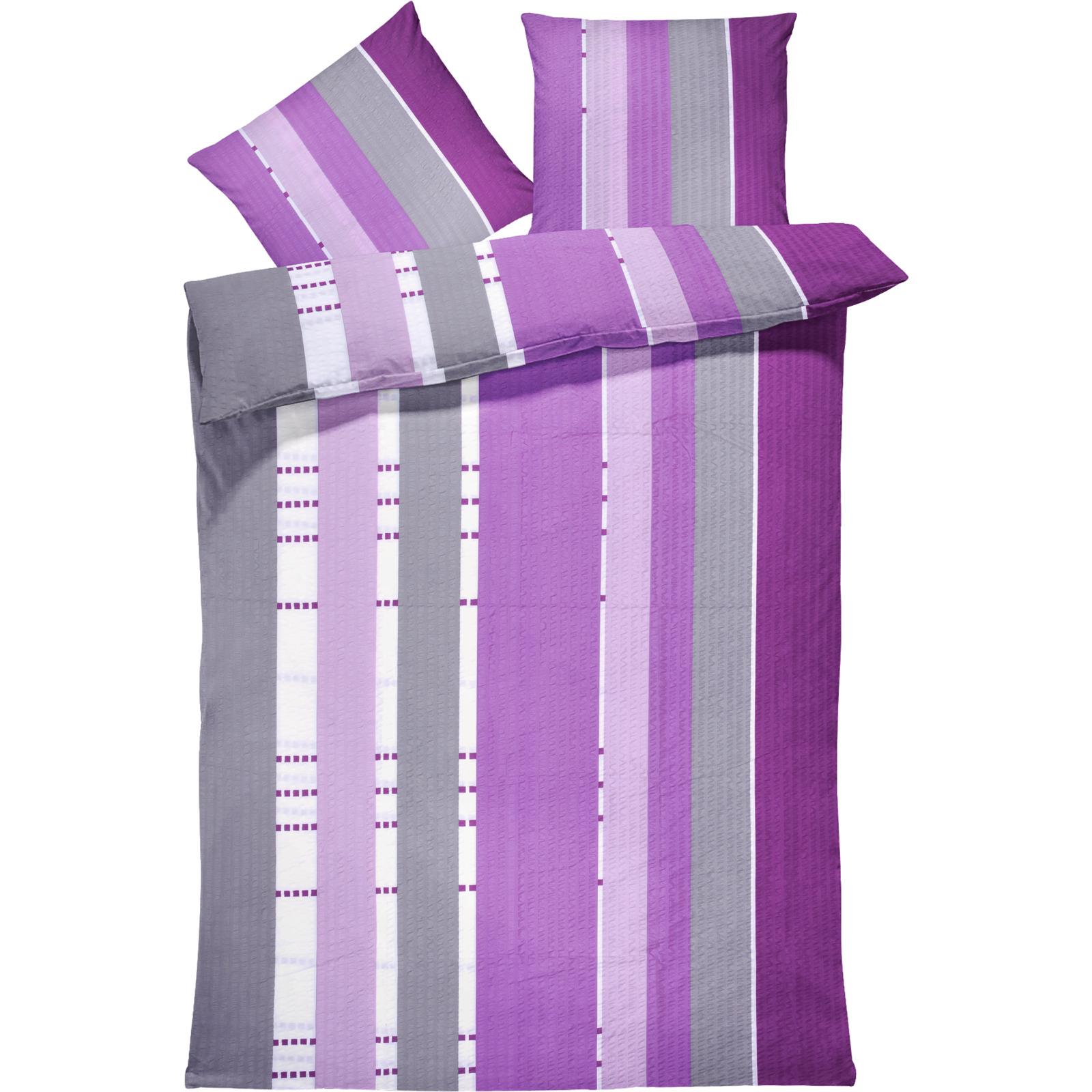 Bettwäsche Microfaser Seersucker bedruckt violett 160x210 65x100 Bettanzug Nord