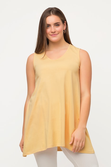 Longtop, Naturfärbung, A-Linie, V-Ausschnitt, ärmellos
