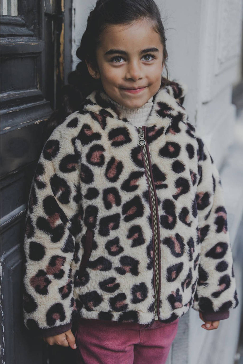 LOOXS reversibe winterjas met panterprint bruin/beige