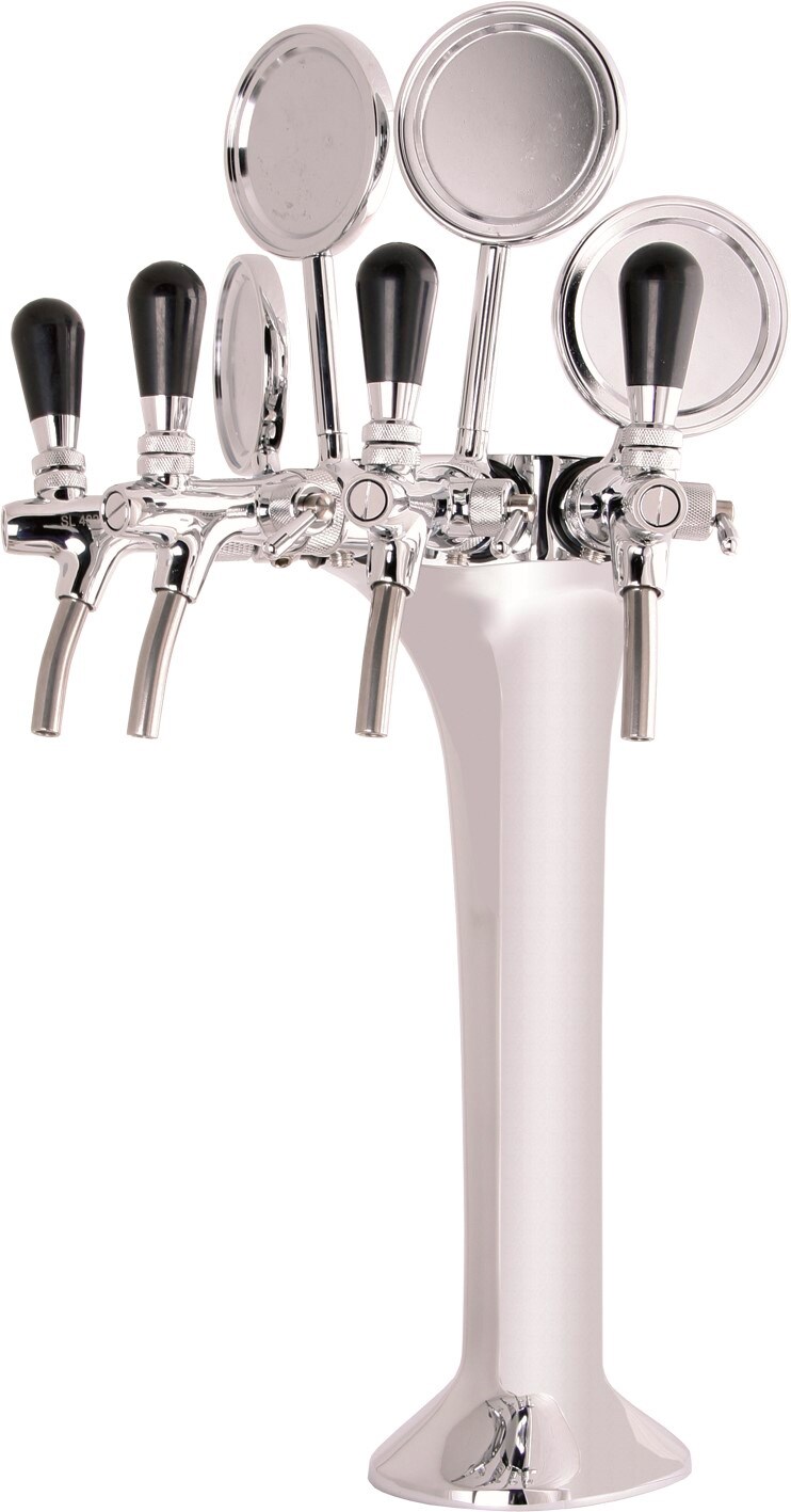 Komplett Set - Schanksäule Chrom, 4-leitig, elegant, 