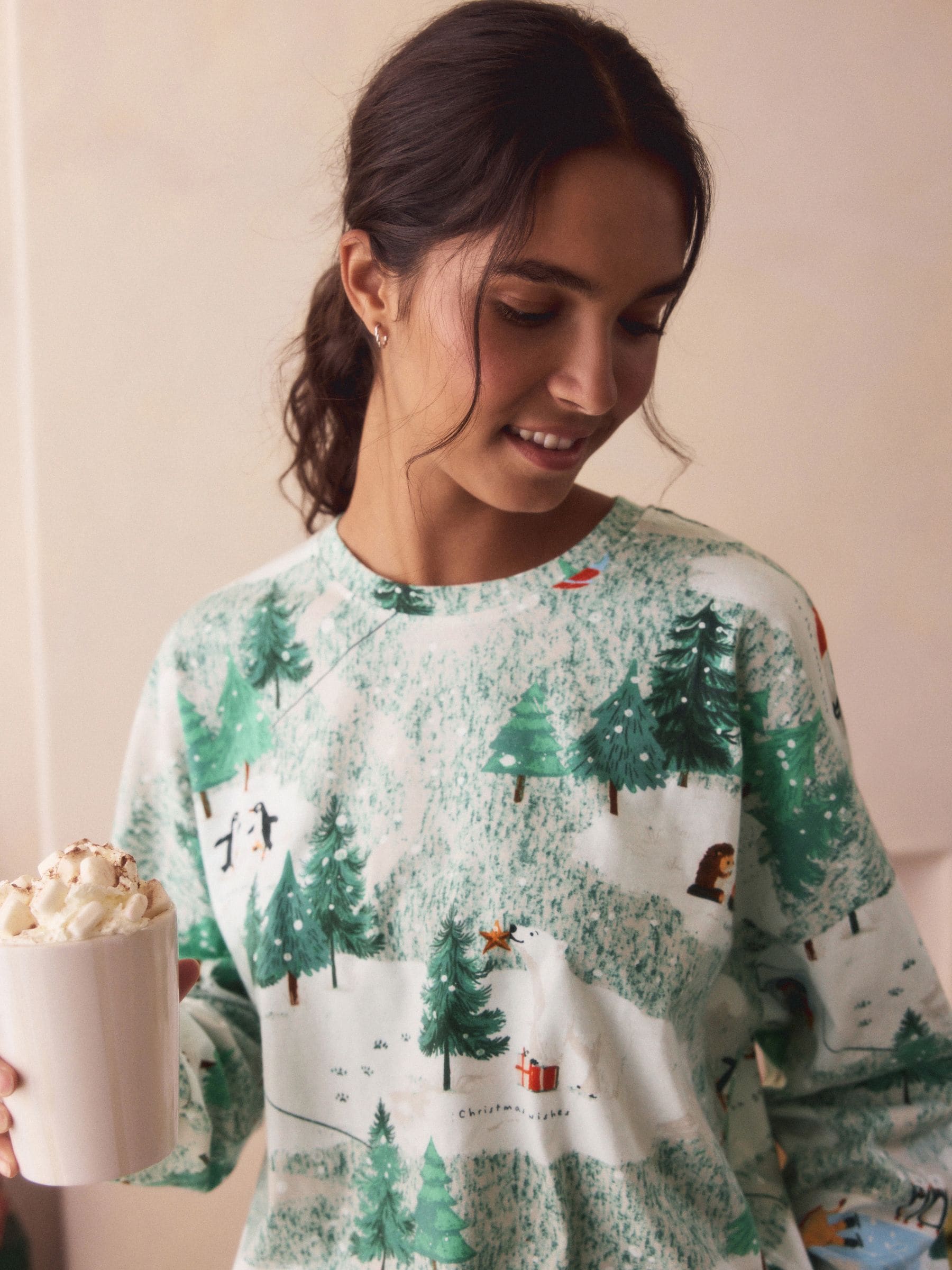 Groen sneeuwtafereel - Pyjama met lange mouwen