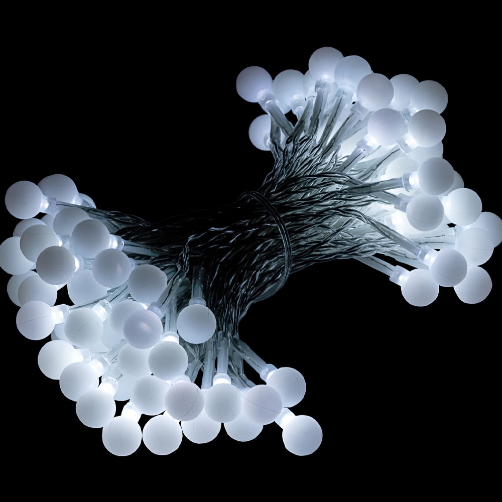 (10m) 80 LED's Deko Lichterkette Mini Kugeln Beleuchtung (Batteriebetrieben) - Kaltweiss