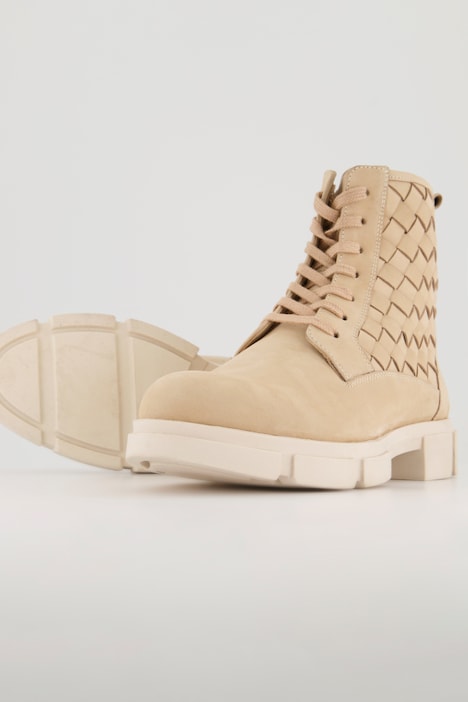 Leder-Stiefeletten, Flechtoptik, Weite H