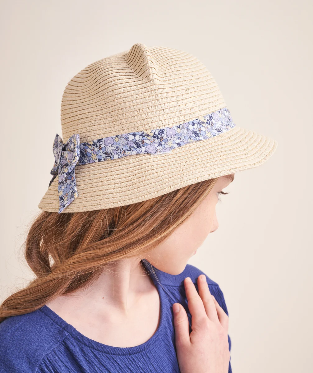 CHAPEAU DE PAILLE BÉBÉ FILLE AVEC OREILLES ET NOEUD FLEURI