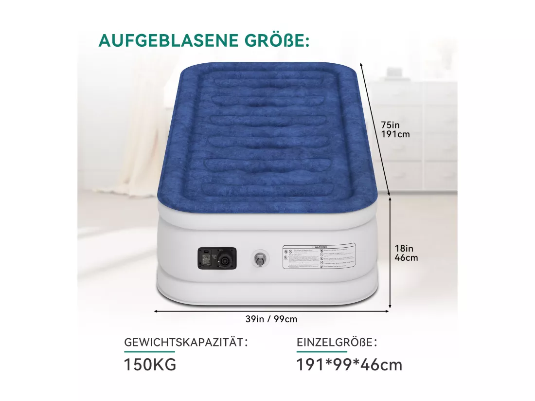 YITAHOME Matelas Gonflable - 1 Personne - Pompe Électrique Intégrée - Lit Gonflable - pour Invités - Camping - 191 x 99 x 46 cm - Bleu & Blanc