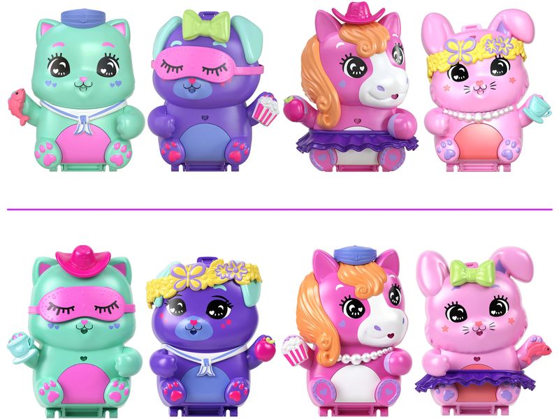 Polly Pocket Spielset Matrosenkatze Schatulle Spielzeug-Set für unterwegs mit Zubehör für Mode und Essen