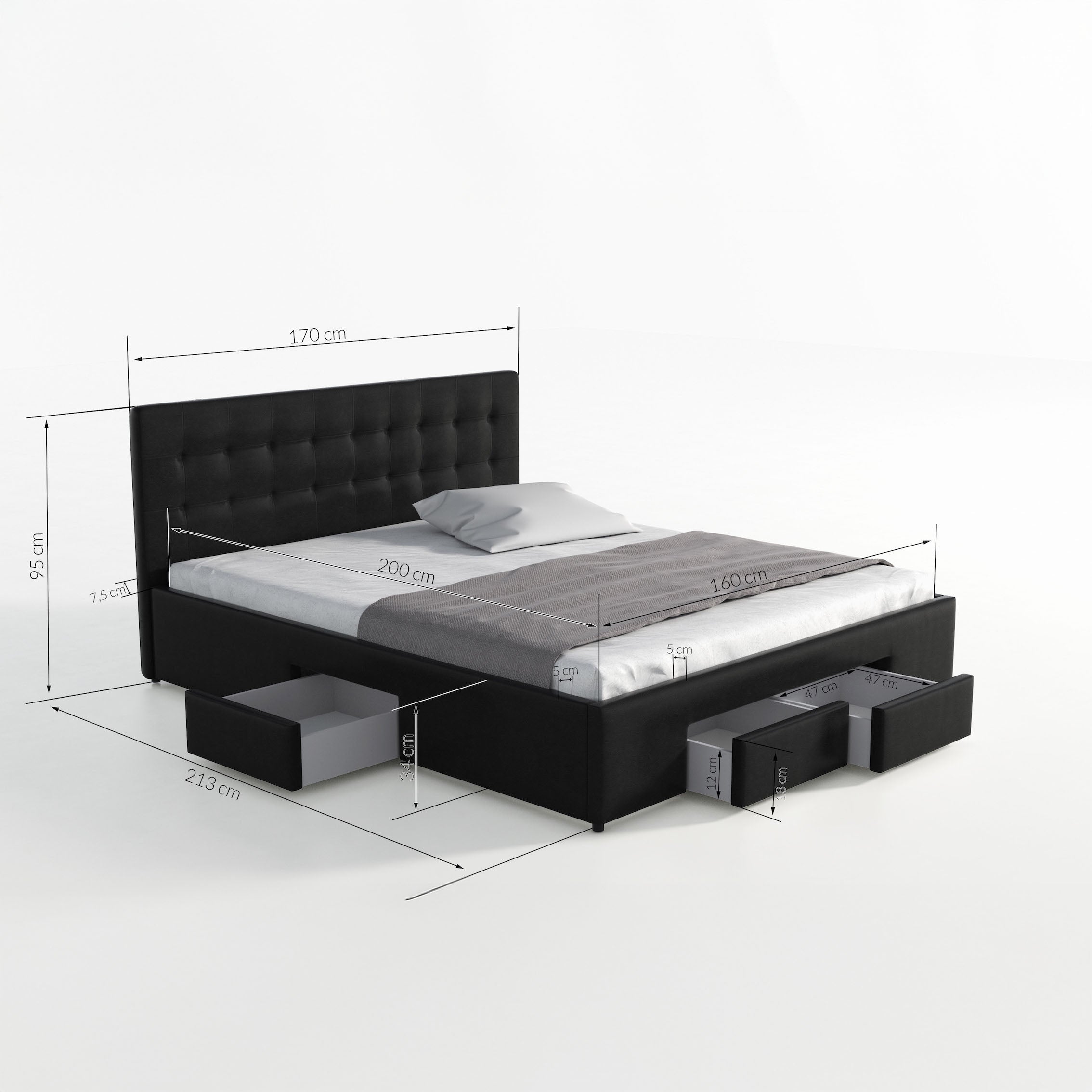 Milo - Tweepersoonsbed met lades - Wit - 160x200 cm
