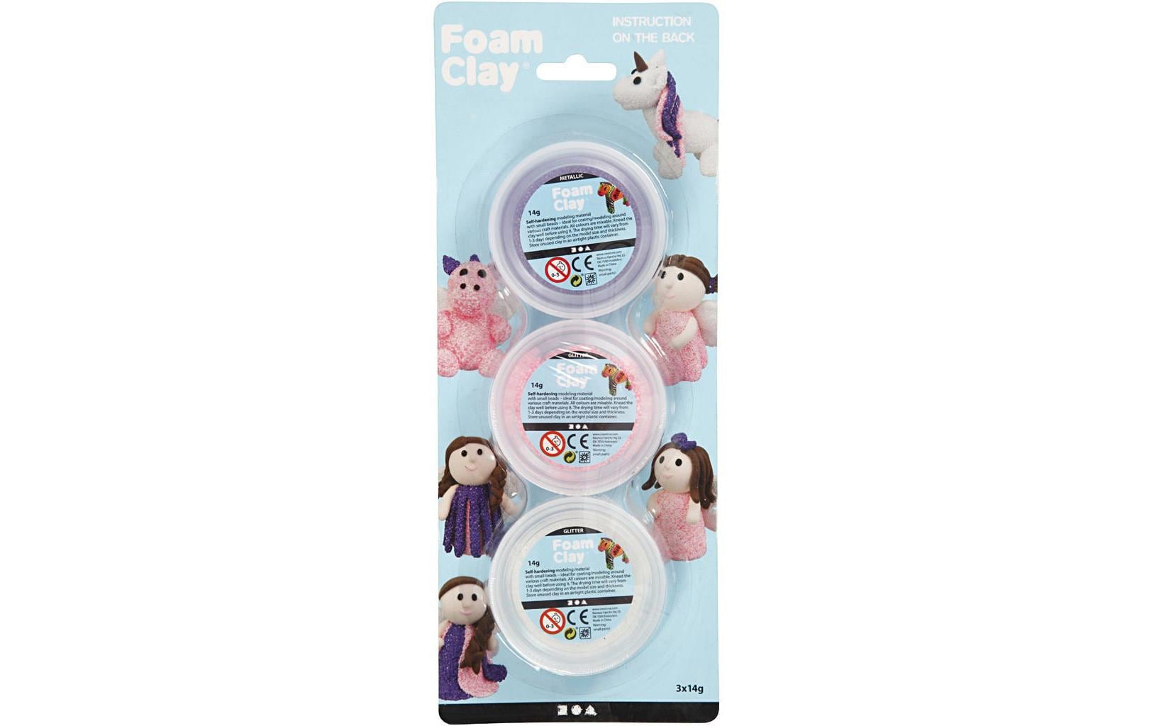 Modellier-Set Foam Clay 3 x 14 g Weiss; Lila; PinkSelbsthärtende Modelliermasse mit winzigen Styroporkügelchen