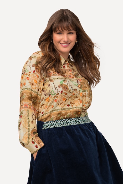 Hemdbluse, Patchdruck, Hemdkragen, Langarm