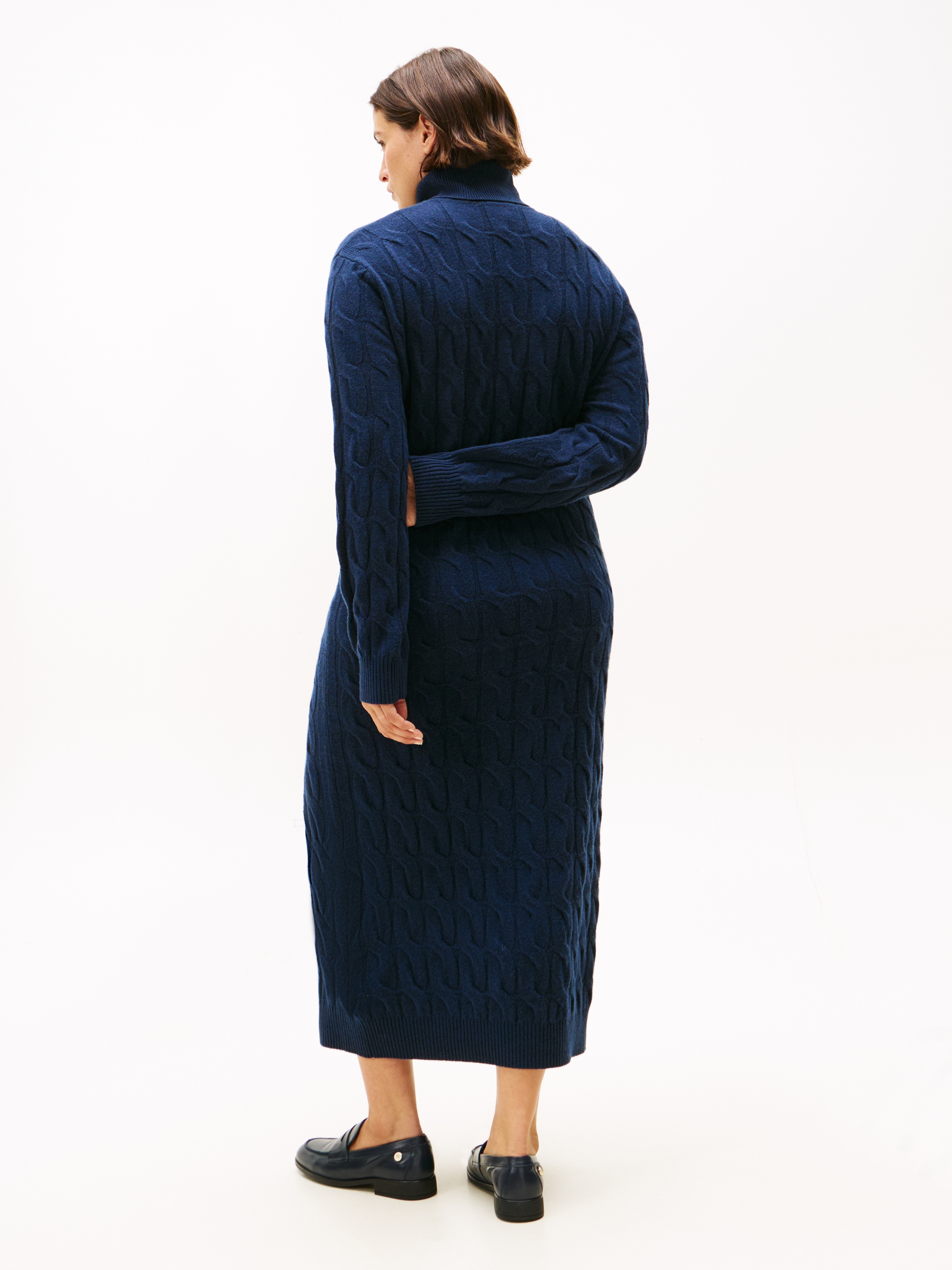 Tommy Hilfiger Curve Strickkleid »CRV SOFT WOOL CABLE ROLL-NK DRS« in grossen Grössen, mit Zopfmuster, aus reiner Wolle