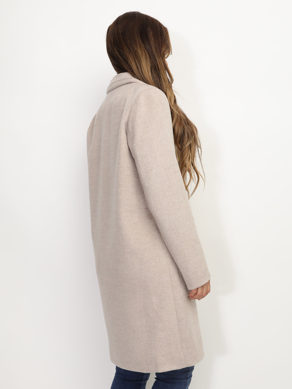 Manteau en laine à col revers- Beige