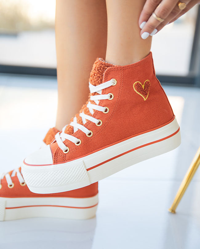 Basket femme orange montante en toile - Thaïs