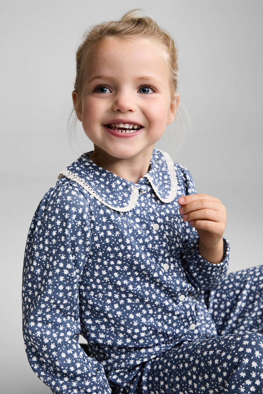 Mango Kids gebloemde blouse blauw/wit