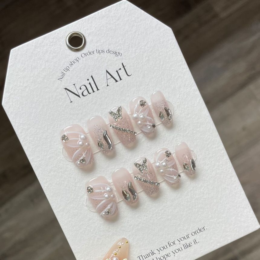 eovda - Butterfly Faux Pearl Faux Nail Tips