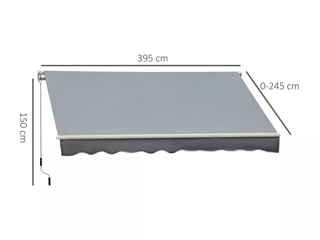 Store banne manuel rétractable alu. polyester imperméabilisé haute densité 4 x 2,5 m gris