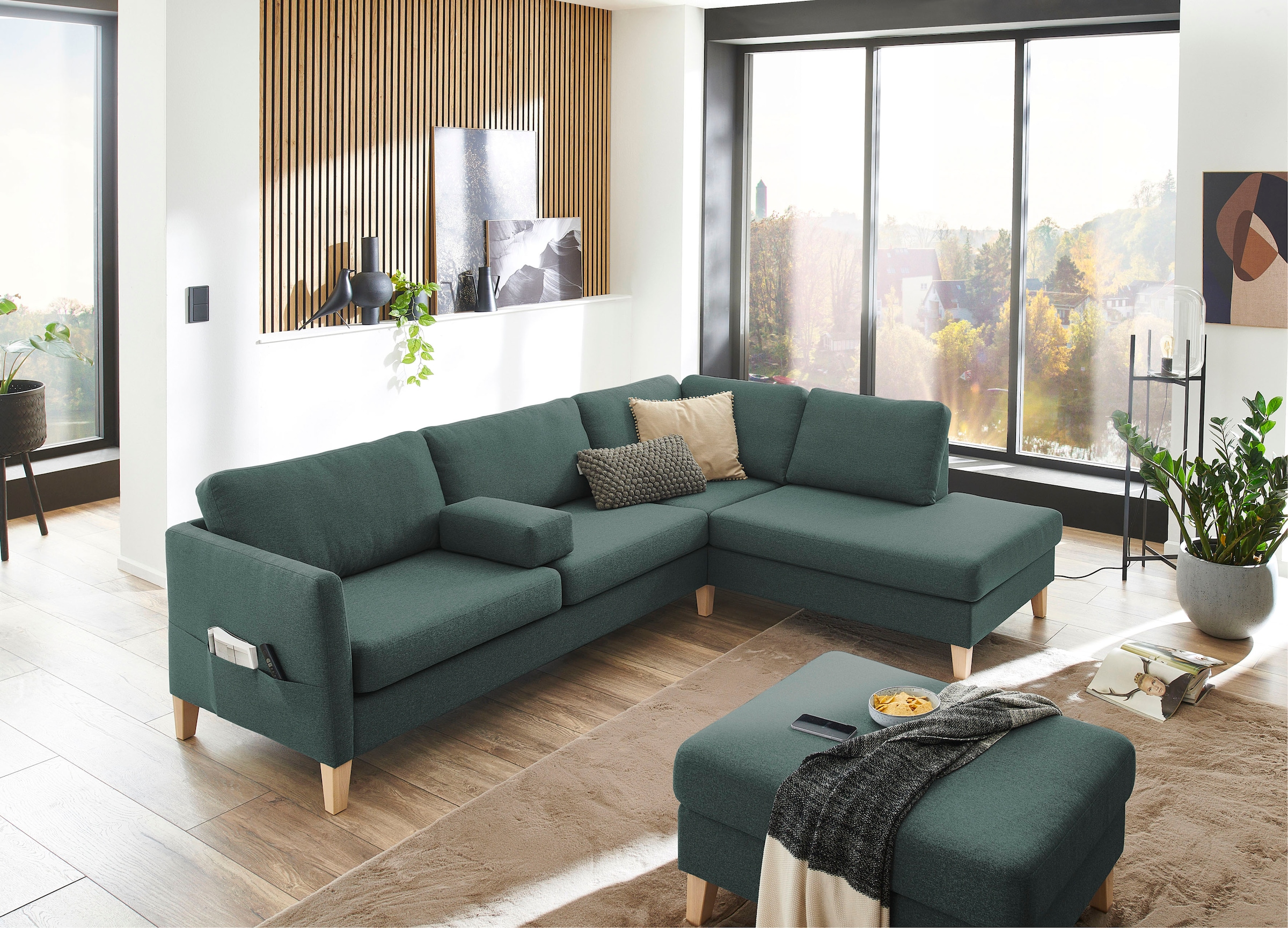 ATLANTIC home collection Hocker »Mailo« Masse (BxTxH): 88x69x45 cm, mit Massivholzfüssen