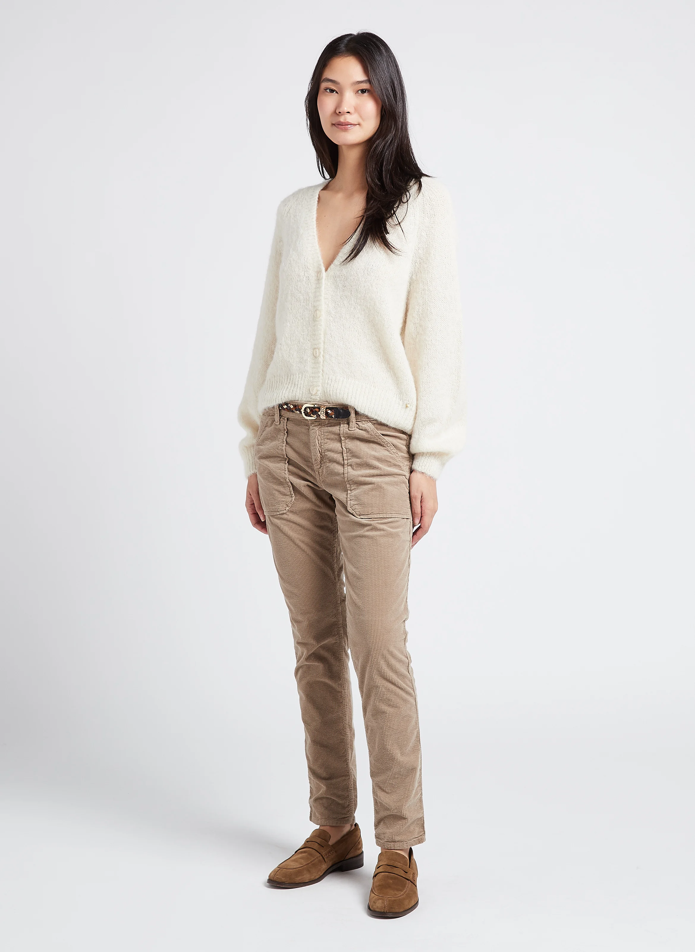 PIERCE - Pantalon slim en velours côtelé | Beige